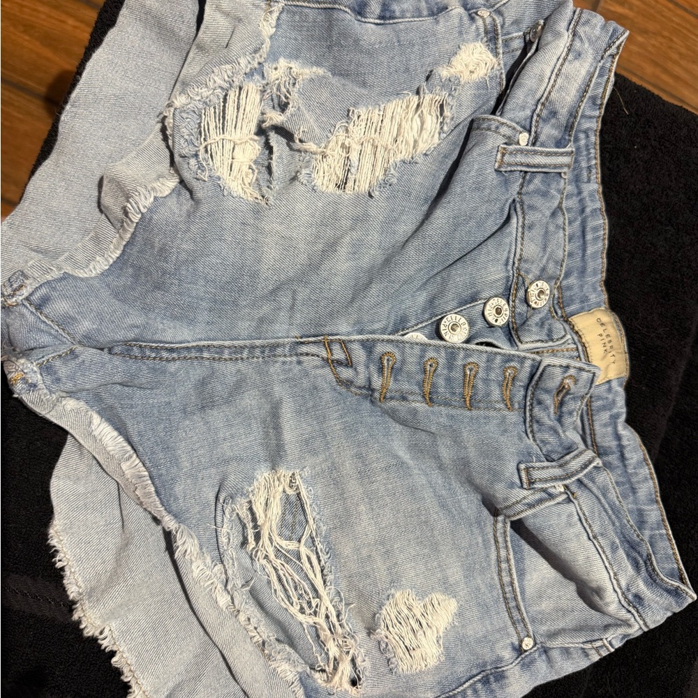 Celebrity Pink Light Blue Distressed Jean Shorts
